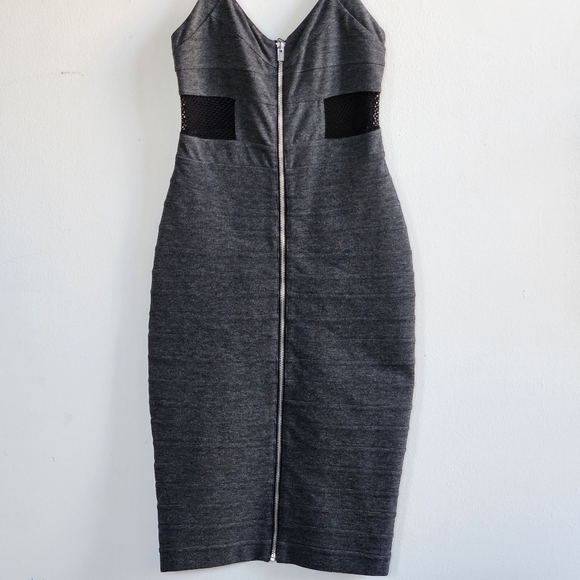 EXPRESS ZIP FRONT BONDAGE BANDAGE GRAY + BLACK DRESS WOMEN'S SIZE 0 - Picture 1 of 9